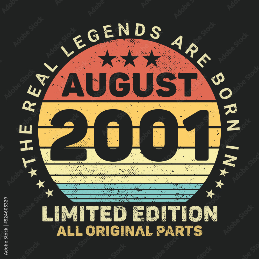 The Real Legends Are Born In August 2001, Birthday gifts for women or men, Vintage birthday shirts for wives or husbands, anniversary T-shirts for sisters or brother