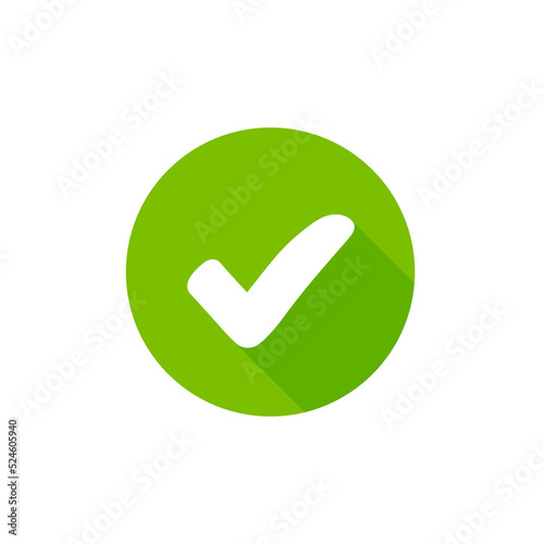 wrong check mark icon long shadow for validation isolated on a white background