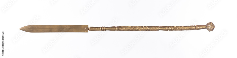 Fototapeta premium golden spear isolated on white background