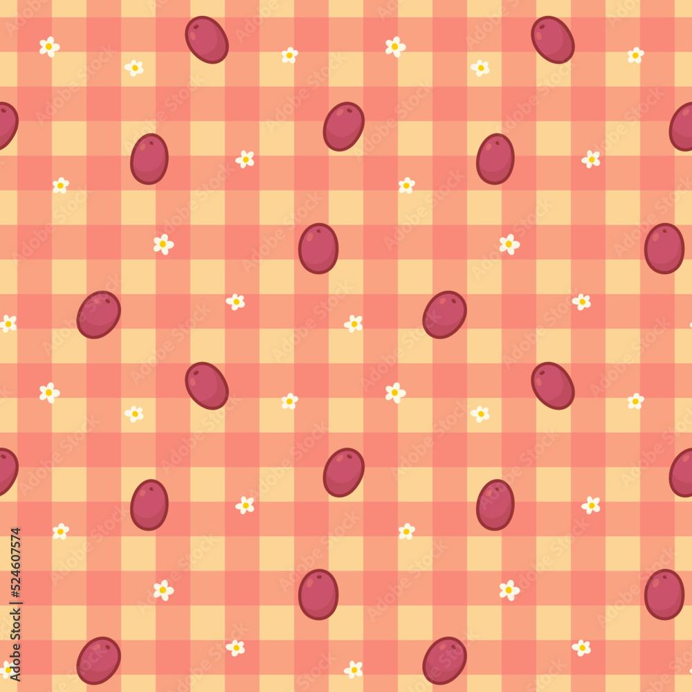 purple grape and little white flower on orange stock fabric seamless pattern Gift Wrap wallpaper background purple grape and little white flower on orange stock fabric seamless pattern Gift Wrap wallpaper background