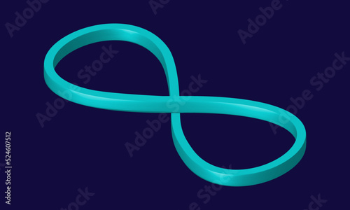 Mint 3D Infinity Symbol on Dark Blue  Background. Endless Vector Logo Design. Concept of infinity for your web site design, logo, app, UI. EPS10.