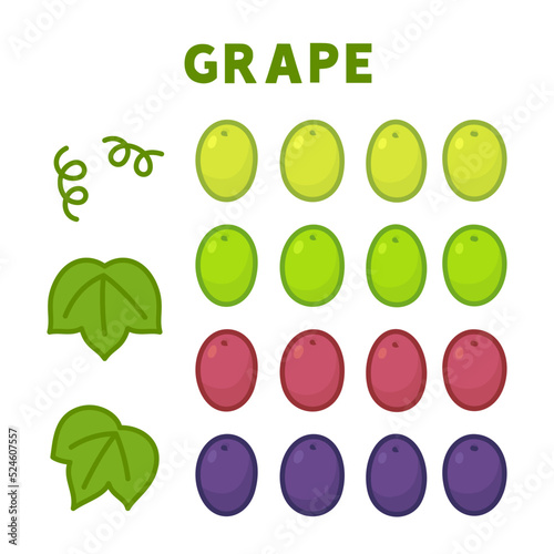 part of purple and green grape kawaii doodle flat cartoon vector illustration