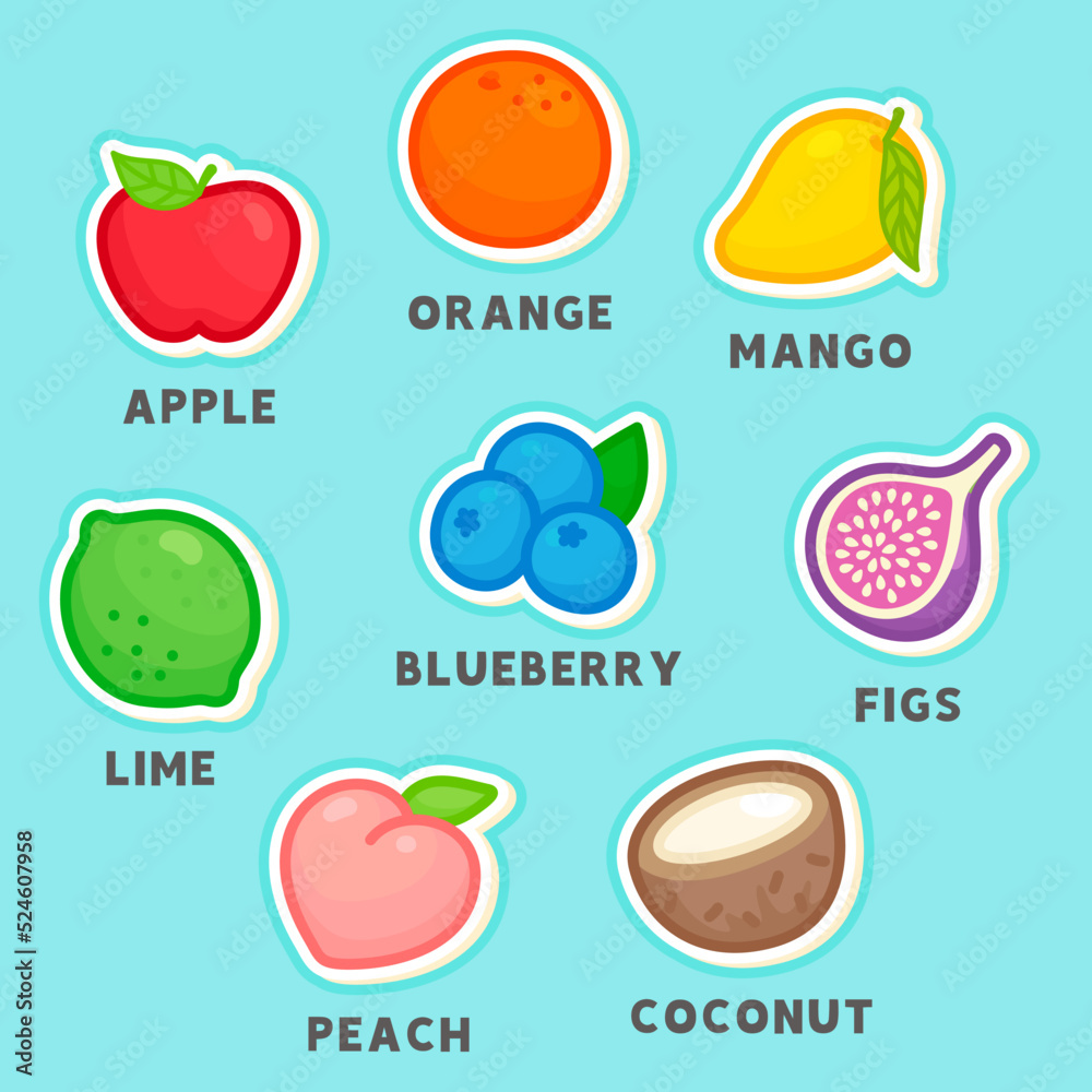 Vocabulary about rainbow fruit diagram chart in Englishsubject kawaii doodle vector cartoon Vocabulary about rainbow fruit diagram chart in Englishsubject kawaii doodle vector cartoon