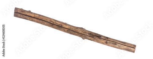 old wooden stick with cracks isolated on white background