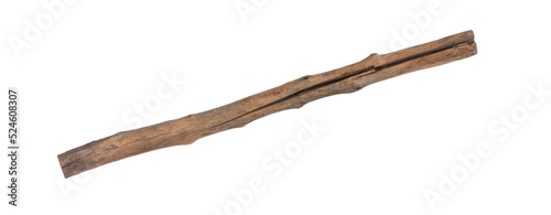 old wooden stick with cracks isolated on white background