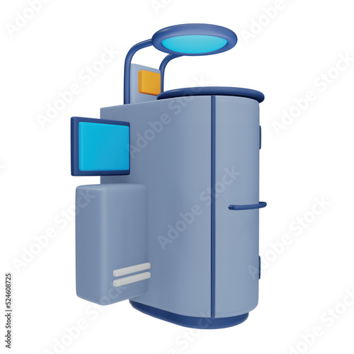 Cryogenic chamber 3d rendering isometric icons.