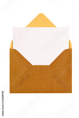 Blank letter or invite card with brown envelope isolated transparent background photo PNG file