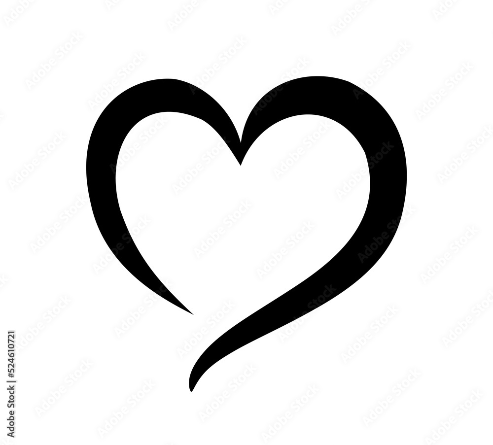 Black heart shape stencil outline silhouette drawing sign.Love symbol.Wedding icon.Decor.Valentine's day.Card.Plotter cut.Laser cutting.Gift.Passion.Vinyl wall sticker decal.T shirt print.Logo.Tattoo