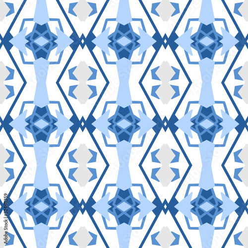 Abstract seamless background. Geometrical Pattern design in Aztec symbols, Ethnic Style. Blue embroidered, ideal for men shirt, male fashion, tote, bag, Wallpaper, backdrop.