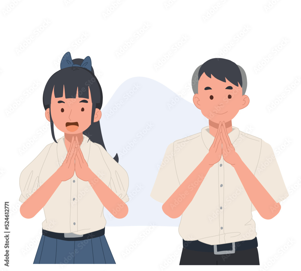 Thai student in student uniform greeting Thai student in student uniform greeting