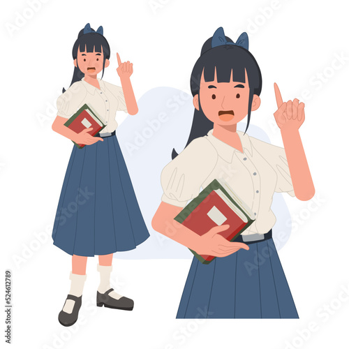 Education and learning concept. Happy Smiling thai student girl is holding books. Flat vector illustration.