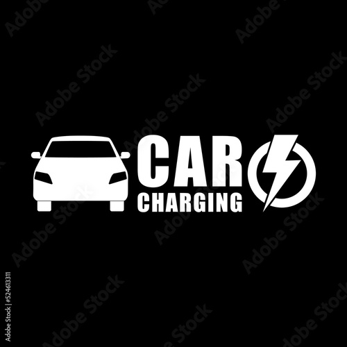 Car charging logo isolated on dark background