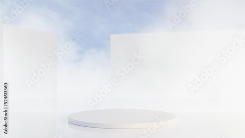Premium photo 3d render. Aesthetic product placement with sky background scene