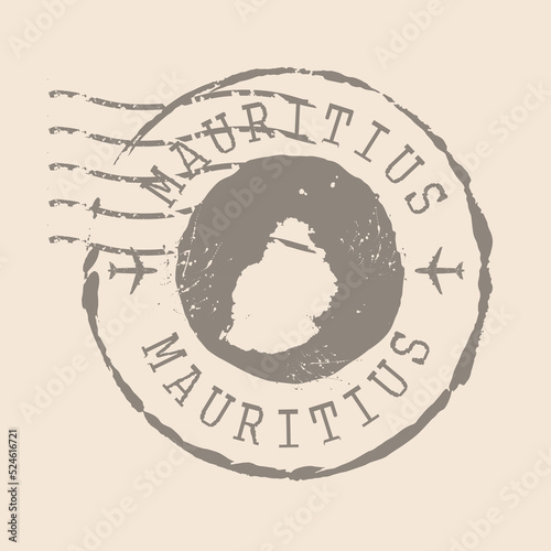 Stamp Postal of Mauritius. Map Silhouette rubber Seal.  Design Retro Travel. Seal of Map Mauritius grunge  for your design.  Indian Ocean. EPS10