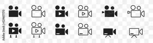 Set of video camera icons. Vector illustration. Camera icon collection. Video camera symbol set.