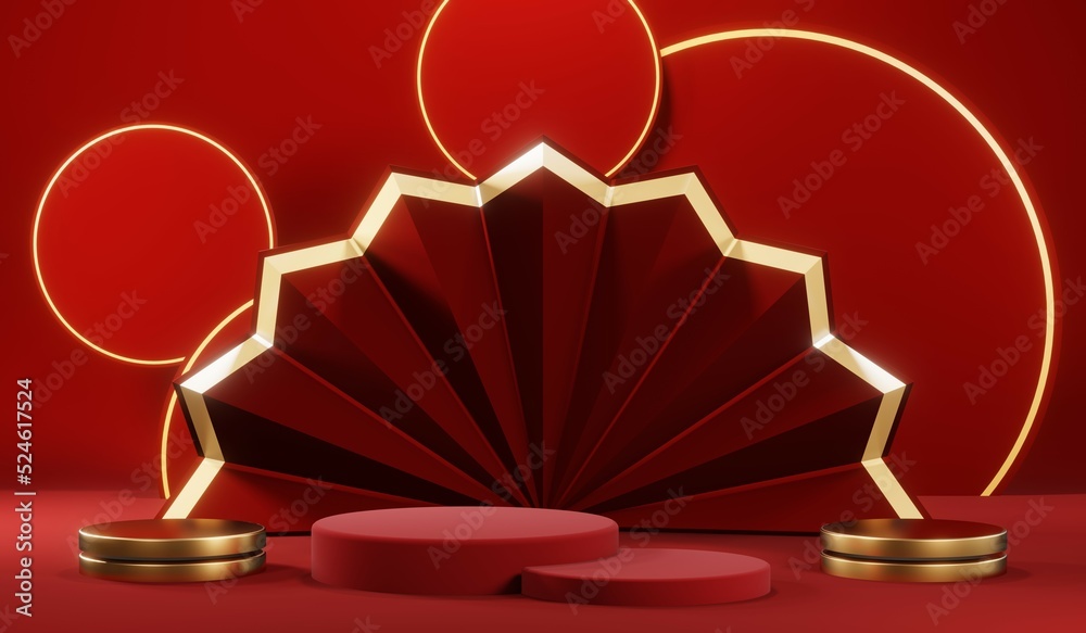 3D rendering of blank product background for cream cosmetics Modern red podium background 3D rendering of blank product background for cream cosmetics Modern red podium background