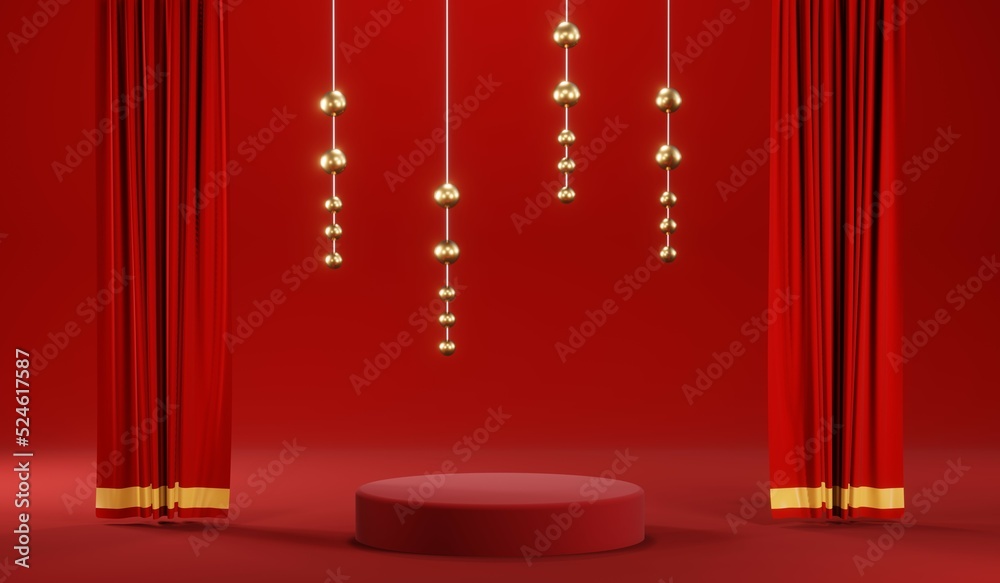 3D rendering of blank product background for cream cosmetics Modern red podium background 3D rendering of blank product background for cream cosmetics Modern red podium background
