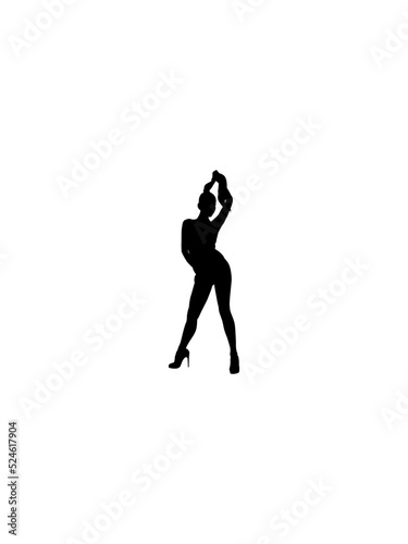 Vector sexy woman silhouette on high heels isolated on white background.