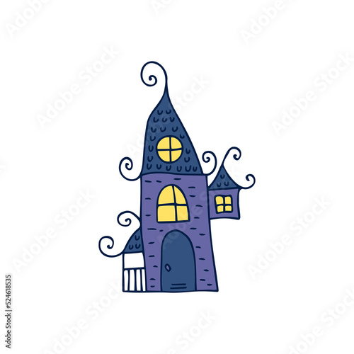 Halloween 2022 - October 31. A traditional holiday, the eve of All Saints Day, All Hallows Eve. Trick or treat. Vector illustration in hand-drawn doodle style. Beautiful holiday house.