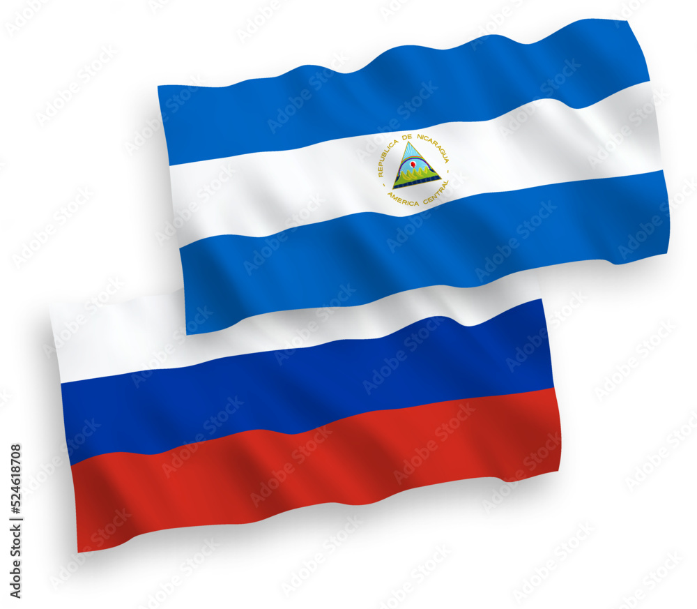 Fototapeta premium Flags of Nicaragua and Russia on a white background