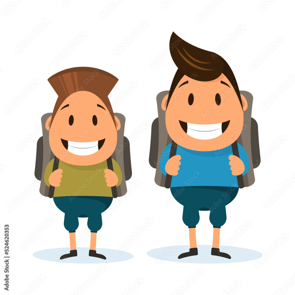 Cartoon happy schoolchildren. Two boys with backpacks Cartoon happy schoolchildren. Two boys with backpacks