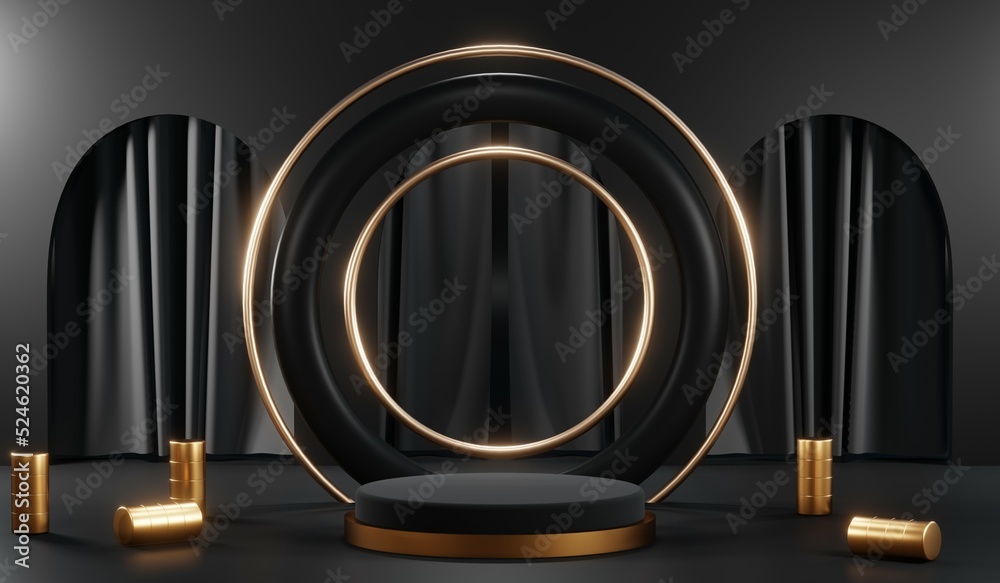 3D rendering of blank product background for cream cosmetics Modern black podium background 3D rendering of blank product background for cream cosmetics Modern black podium background