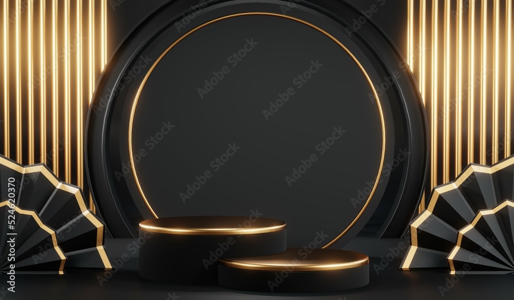 3D rendering of blank product background for cream cosmetics Modern black podium background 3D rendering of blank product background for cream cosmetics Modern black podium background
