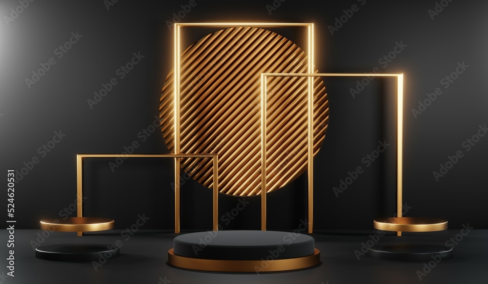 3D rendering of blank product background for cream cosmetics Modern black podium background 3D rendering of blank product background for cream cosmetics Modern black podium background