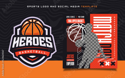 Basketball sports Logo and match day banner flyer for social media post