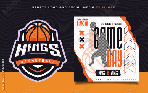 Basketball sports Logo and match day banner flyer for social media post