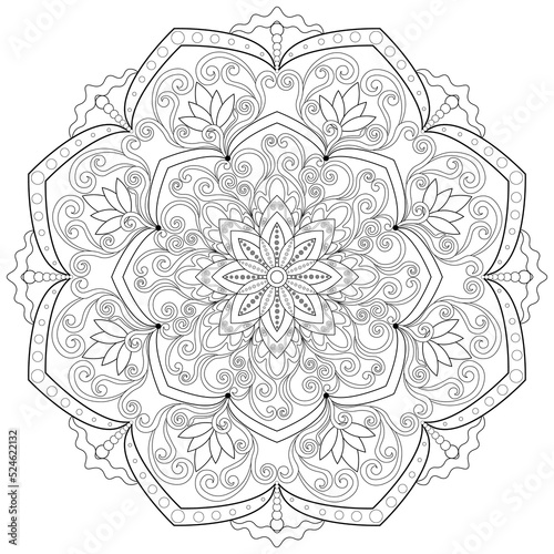 Colouring page, hand drawn, vector. Mandala 75, ethnic, swirl pattern, object isolated on white background.