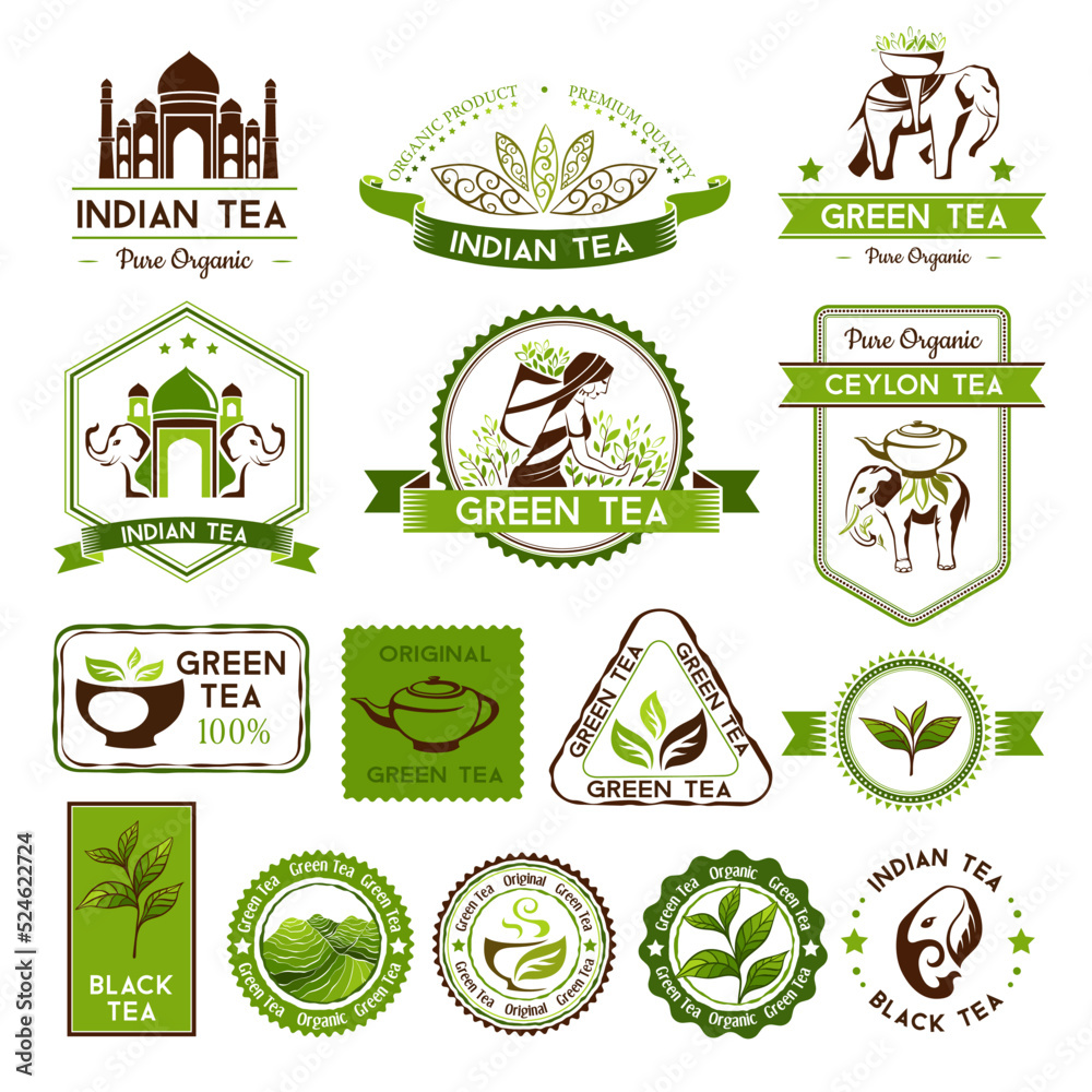 Green, ceylon and black tea labels