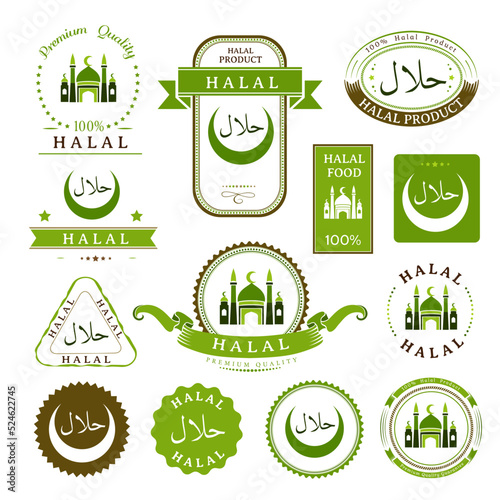 Halal labels collection. Set of vector emblems, stamps and badges.