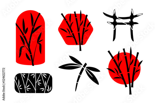 Bamboo design collection. Vector isolated decoration elements, emblems, labels, icons and signs.