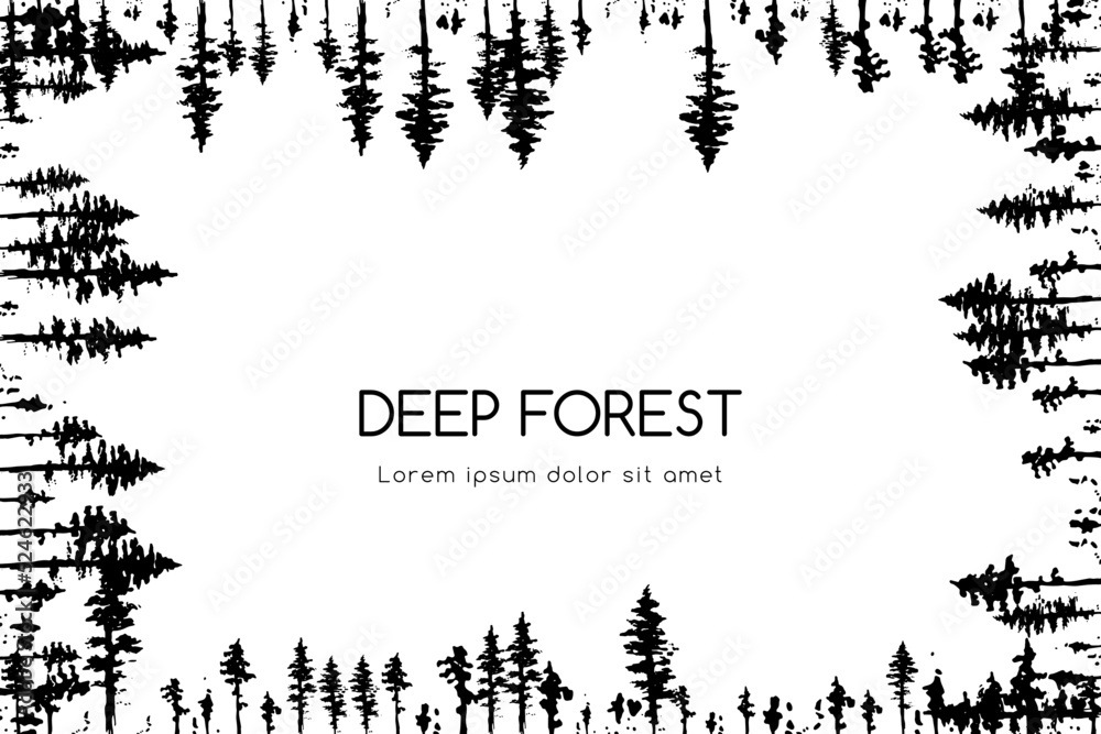 Ink hand drawn forest. Design collection.