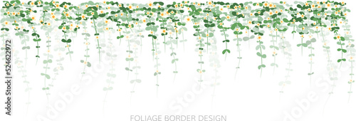 Hanging plant. Ivy greenery wall. Simplistic foliage border.