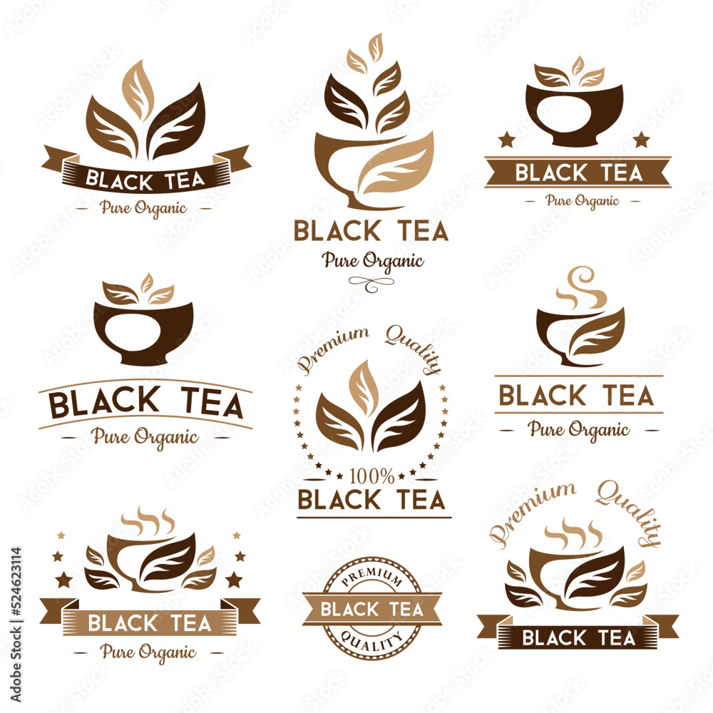 Tea. Black tea package elements. - obrazy, fototapety, plakaty 