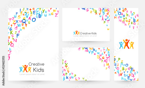 Kids creative education concept. Rainbow alphabet confetti. Design collection. Vector illustration