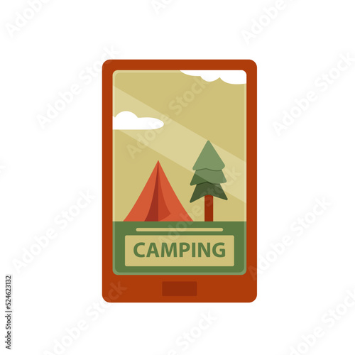 virtual camping outdoor activity live stream online digital show icon vector flat illustration