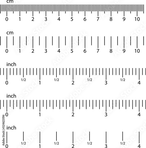 Inch and metric rulers set. Horizontal indicator