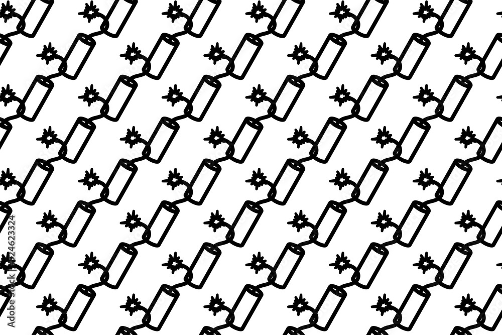 Seamless pattern completely filled with outlines of dynamite symbols. Elements are evenly spaced. Vector illustration on white background