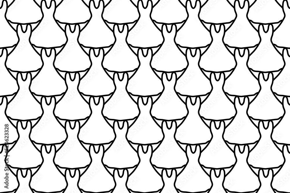 Seamless pattern completely filled with outlines of flared dress symbols. Elements are evenly spaced. Vector illustration on white background Seamless pattern completely filled with outlines of flared dress symbols. Elements are evenly spaced. Vector illustration on white background