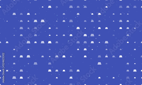 Seamless background pattern of evenly spaced white trapezoid symbols of different sizes and opacity. Vector illustration on indigo background with stars