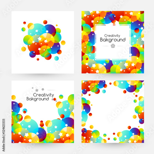 Creative kids cards with colorful bubble decoration and starry texture.