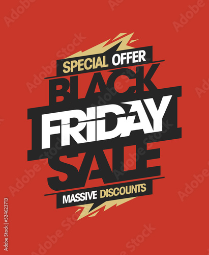 Black friday sale special offer, massive discounts vector poster or flyer design
