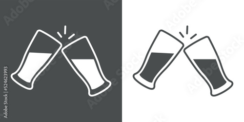 Logo brindis. Icono con silueta de 2 vasos de cerveza en fondo gris y fondo blanco