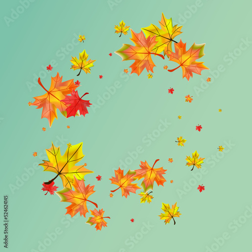 Yellow Leaves Background Green Vector. Foliage Abstract Template. Orange Down Plant. Flying Floral Card.