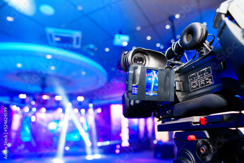 broadcast video camera to show what is happening on stage on large screens. 