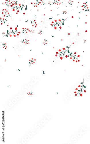 Red Berries Background White Vector. Herb Seamless Illustration. Pink Foliage Symbol. Border Set. Leaves Isolated.d Berries Background White Vector. Herb