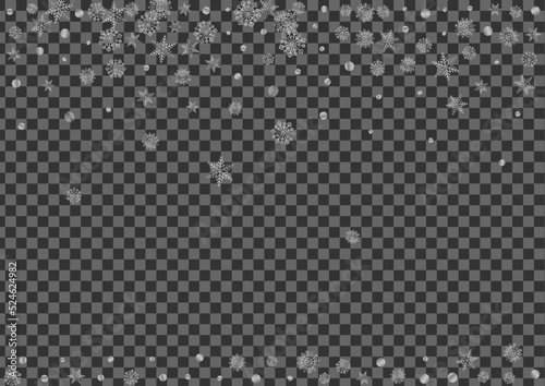 Luminous Flake Background Transparent Vector. Dot Snowfall Texture. Grey Snowflake Macro. Metal Frosty Pattern.